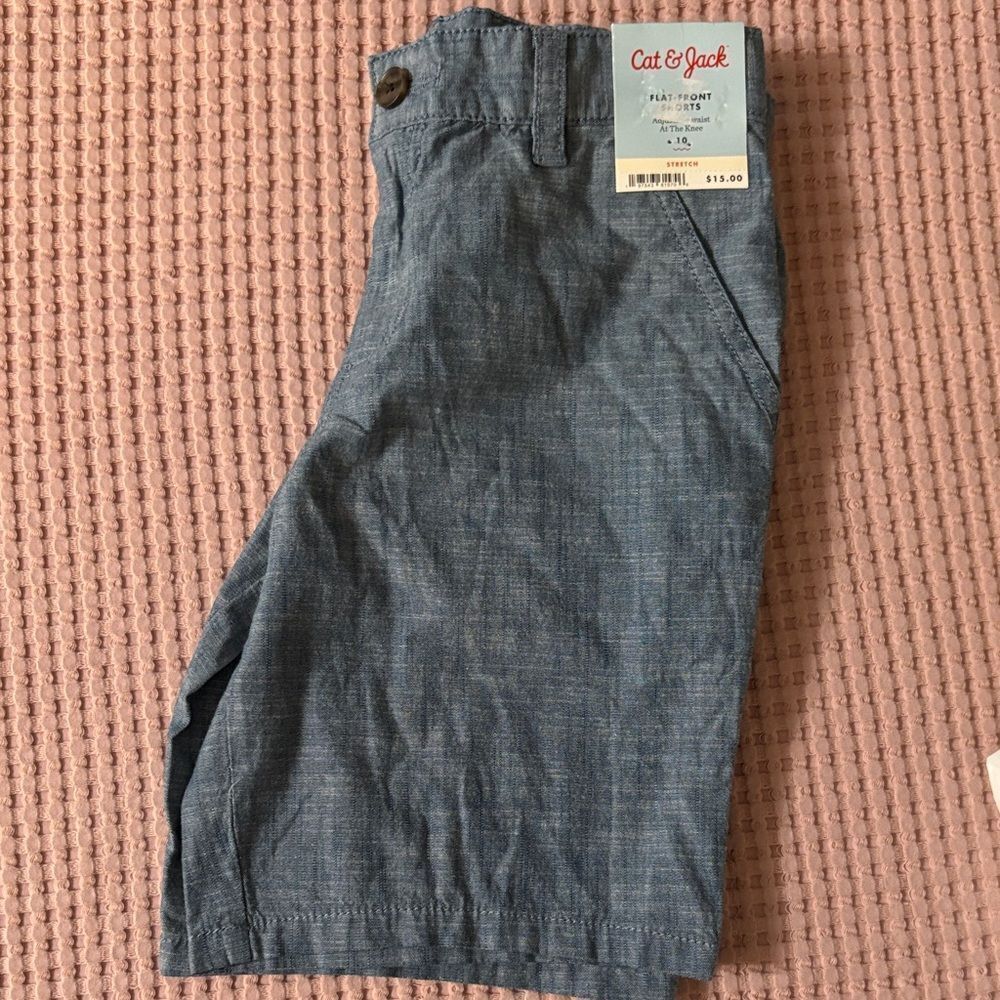 NWT 3 Pairs Cat & Jack Boys' Shorts Trio - Striped Green, Khaki, Denim Blue - Picture 2 of 5